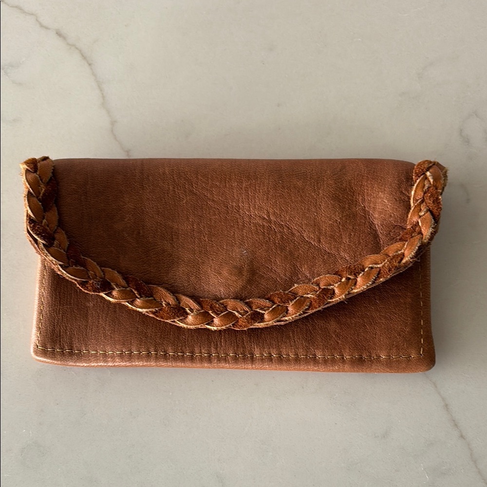 Brown Leather Clutch with Braided Detail